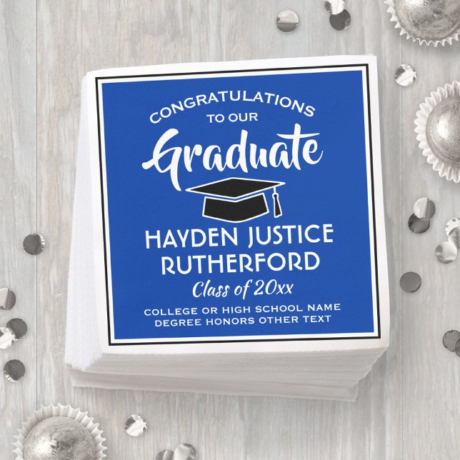 Serviette En Papier Graduation Congrats Moderne Royal Bleu et Blanc (Créateur téléchargé)