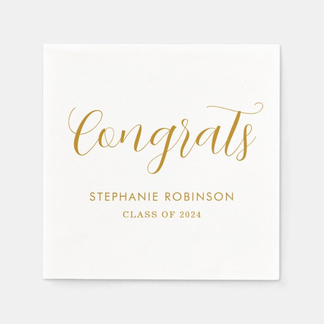 Serviette En Papier Graduation de 2024 Simple Modern Gold Script (Devant)