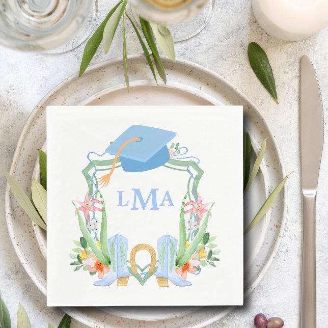 Serviette En Papier Graduation de Preppy Southern Cowgirl Monogram (Créateur téléchargé)