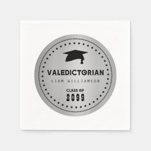 Serviette En Papier Graduation de Valedictorian noir et argent