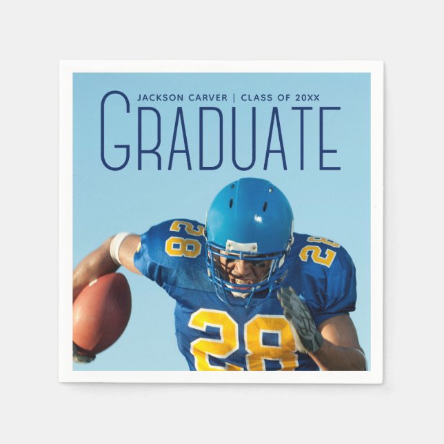 Serviette En Papier Graduation du joueur de football 2025 Blue Script  (Devant)