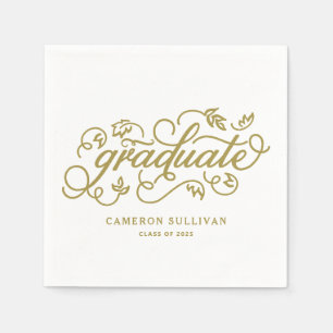 Serviette En Papier Graduation du script floral Whimsical d'or