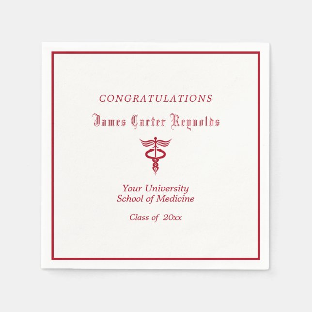 Serviette En Papier Graduation, école Médicale, Red Caduceus (Devant)
