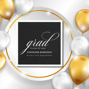 Serviette En Papier Graduation Élégant Script moderne Black Party