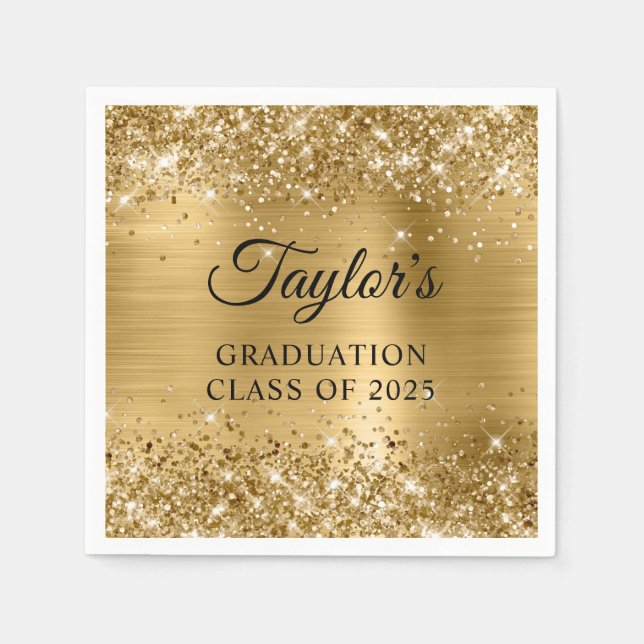 Serviette En Papier Graduation Gold Foil Glittery (Devant)