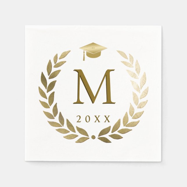 Serviette En Papier Graduation Gold Laurel Wreath Monogrammed Initial (Devant)
