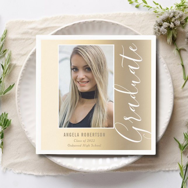 Serviette En Papier Graduation Gold Stylish Script Modern Photo Party (Créateur téléchargé)
