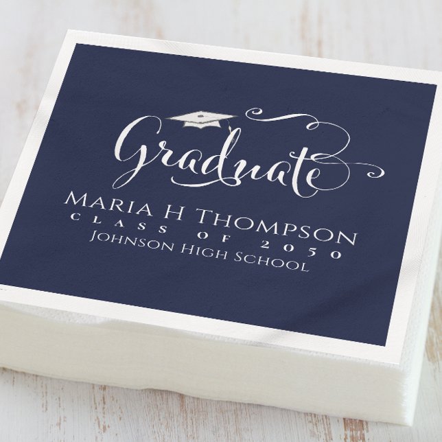 Serviette En Papier Graduation Moderne Carton de bord Script Marine Bl (Créateur téléchargé)