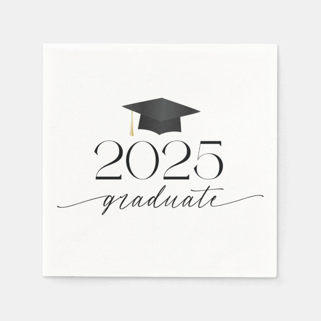 Serviette En Papier Graduation moderne de script noir et blanc (Devant)