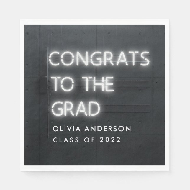 Serviette En Papier Graduation néon blanche typographie moderne congra (Devant)