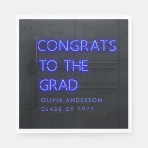 Serviette En Papier Graduation néon bleu typographie moderne congrats 