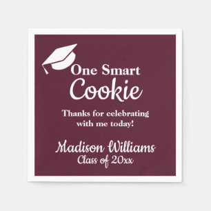 Serviette En Papier Graduation One Smart Cookie Party Maroon Blanc