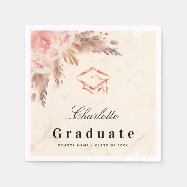 Serviette En Papier Graduation pampas herbe rose or blush floral casqu (Devant)