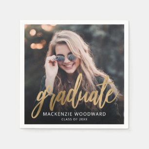 Serviette En Papier Graduation Party Custom Photo Gold Script