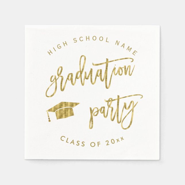 Serviette En Papier Graduation Party Faux Gold Classe Cocktail (Devant)