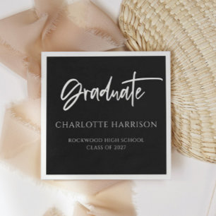Serviette En Papier Graduation Party noir et blanc Script