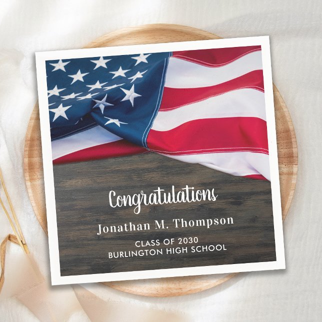 Serviette En Papier Graduation patriotique rustique drapeau américain  (Créateur téléchargé)