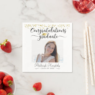 Serviette En Papier Graduation Photo GRATS GRAD Script Confetti
