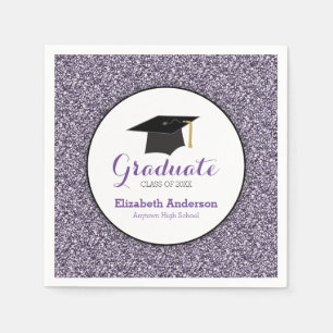 Serviette En Papier Graduation Purple Faux Parties scintillant