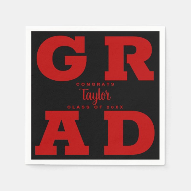 Serviette En Papier Graduation rouge et noir écarlate (Devant)