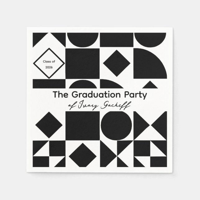 Serviette En Papier Graduation Simplistic Geometry Black and White (Devant)