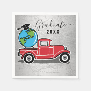 Serviette En Papier Graduation Vintage Camion Rouge Grad Casquette Mon