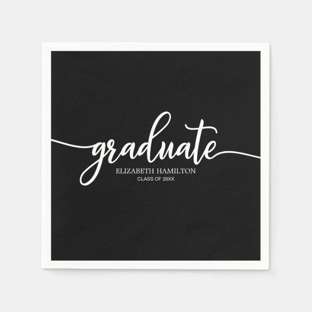 Serviette En Papier Gradué Simple Chic Calligraphie Graduation Noir (Devant)