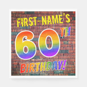 Serviette En Papier Graffiti arc-en-ciel Look 60E ANNIVERSAIRE! + Nom 