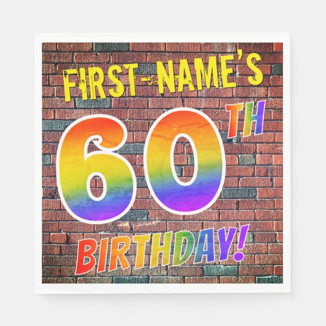 Serviette En Papier Graffiti arc-en-ciel Look 60E ANNIVERSAIRE! + Nom  (Devant)