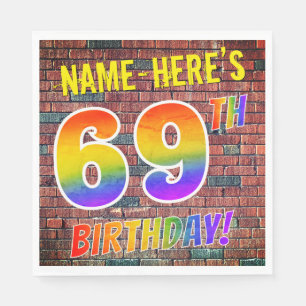 Serviette En Papier Graffiti arc-en-ciel Look 69E ANNIVERSAIRE! + Nom 