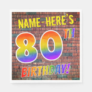 Serviette En Papier Graffiti arc-en-ciel Look 80E ANNIVERSAIRE! + Nom 