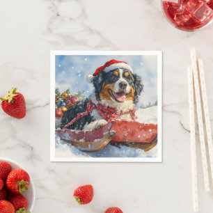Serviette En Papier Grand chien de montagne suisse en traîneau de Noël