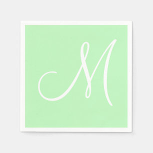 Serviette En Papier Grand monogramme blanc élégant Mint Pastel