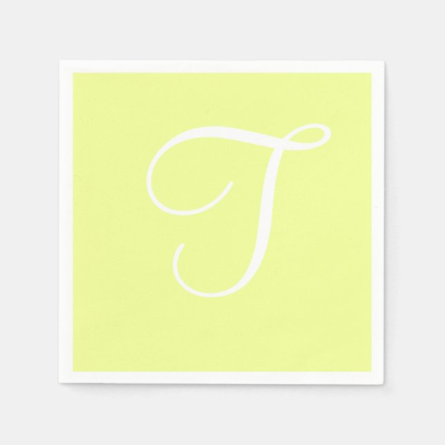 Serviette En Papier Grand monogramme blanc élégant | Pastel Lime (Devant)