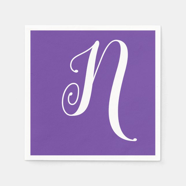 Serviette En Papier Grand monogramme blanc élégant | Royal Purple (Devant)
