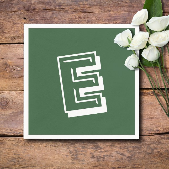 Serviette En Papier Grand monogramme blanc moderne | Hunter Green (Créateur téléchargé)