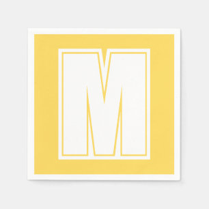 Serviette En Papier Grand monogramme blanc moderne   Jaune de moutarde