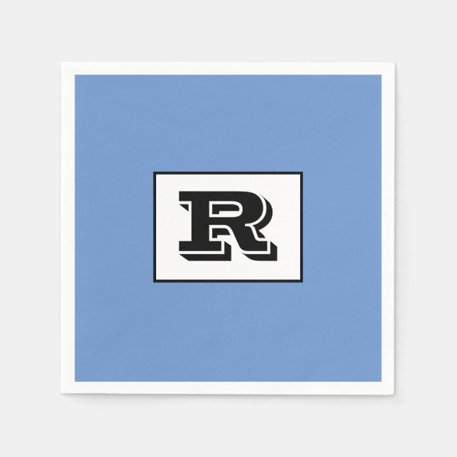 Serviette En Papier Grand Monogramme noir en gras, bleu (Devant)
