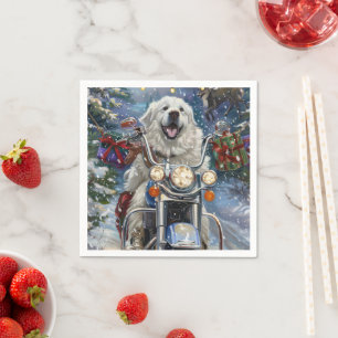 Serviette En Papier Grand Pyrénées Chien équitation Moto Noël