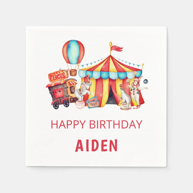 Serviette En Papier Grand Top Circus Joyeux Anniversaire (Devant)