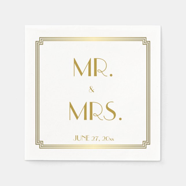 Serviette En Papier Grande Gatsby Art Déco Mariage blanc (Devant)