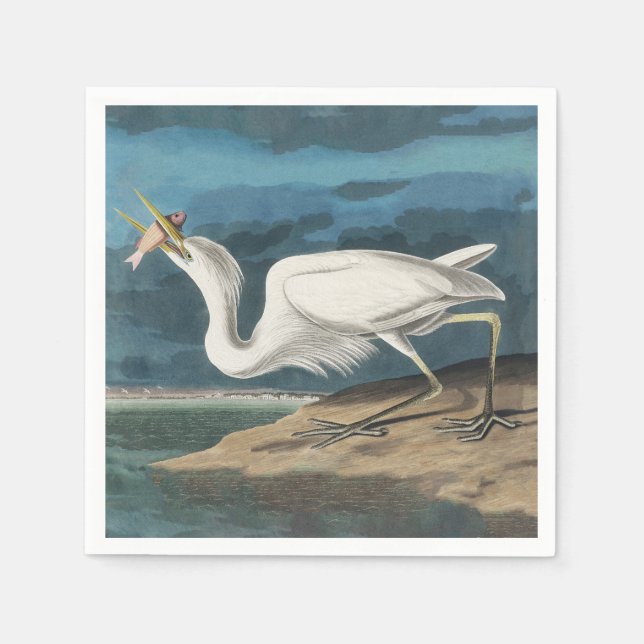Serviette En Papier Grande Peinture de la faune d'Audubon Heron blanc (Devant)