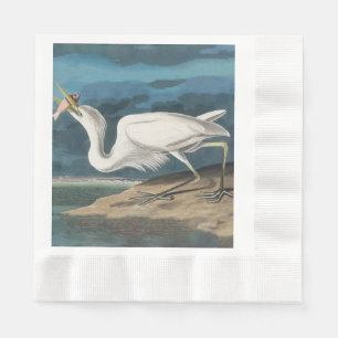 Serviette En Papier Grande Peinture de la faune d'Audubon Heron blanc