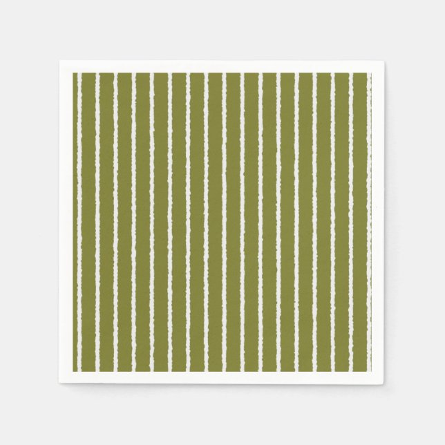 Serviette En Papier Grandes vertes et blanches d'olive avec lignes iné (Devant)