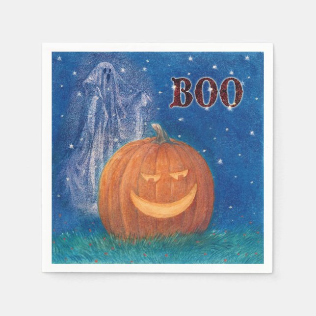 Serviette En Papier Grands citrouille et fantôme de Bootiful Halloween (Devant)