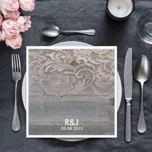Serviette En Papier grange rustique dentelle mariage campagnard occide