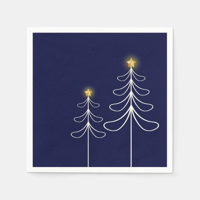 Serviette En Papier Graphique d'arbre de Noël de la Marine moderne (Devant)