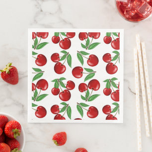 Serviette En Papier Graphique de cerises rouges sur tout le Motif