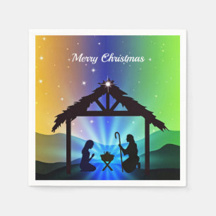 Serviette En Papier Graphique de Noël du directeur de la nativité