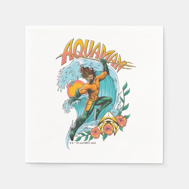 Serviette En Papier Graphique du Surf de levage Aquaman et Trident (Devant)